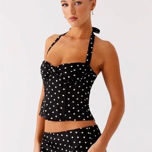 Peppermayo Black and White Polka Dot Halter Top